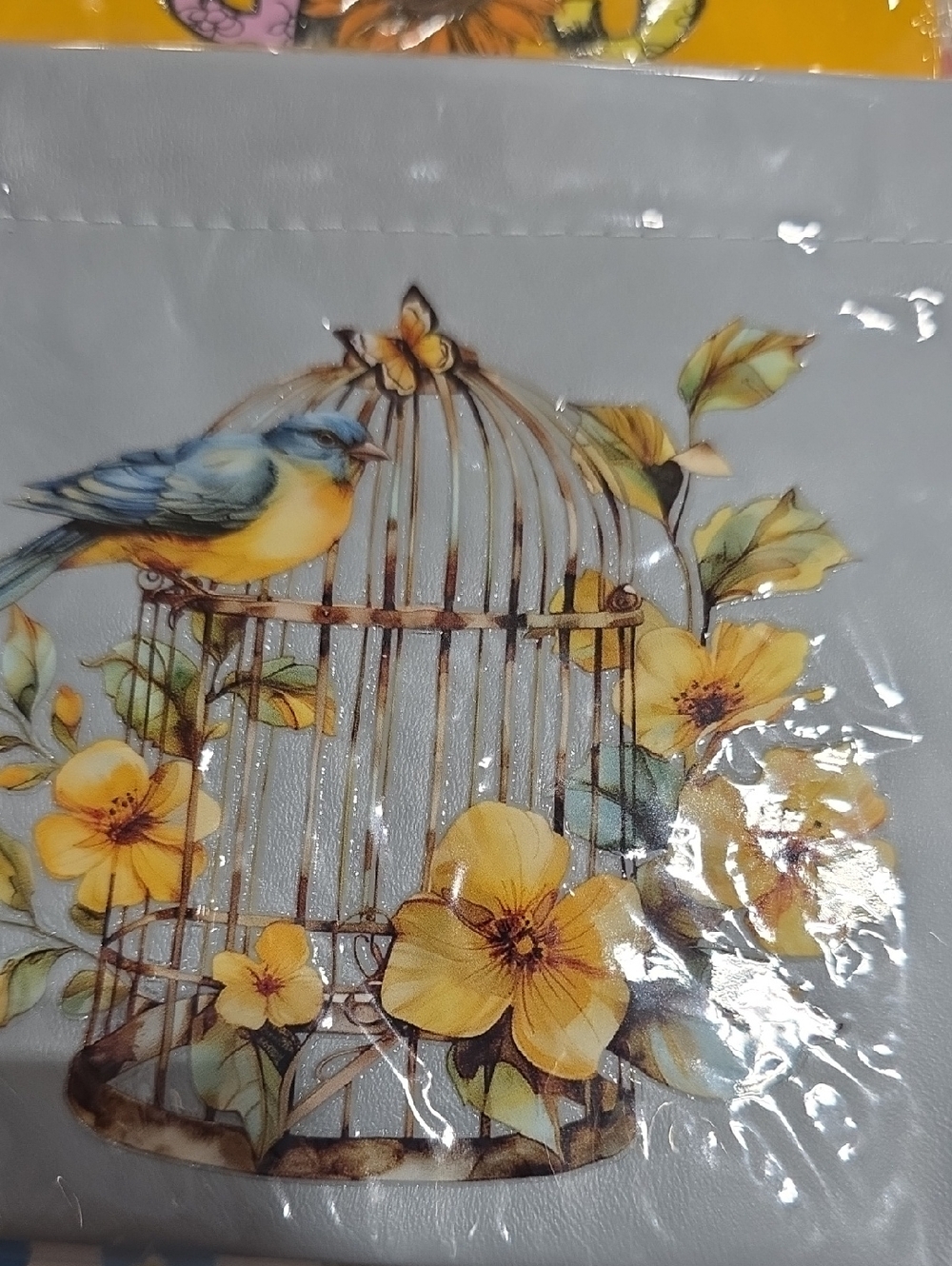 Bird & Yellow Floral Cage Print Sqeeze Coin Purse